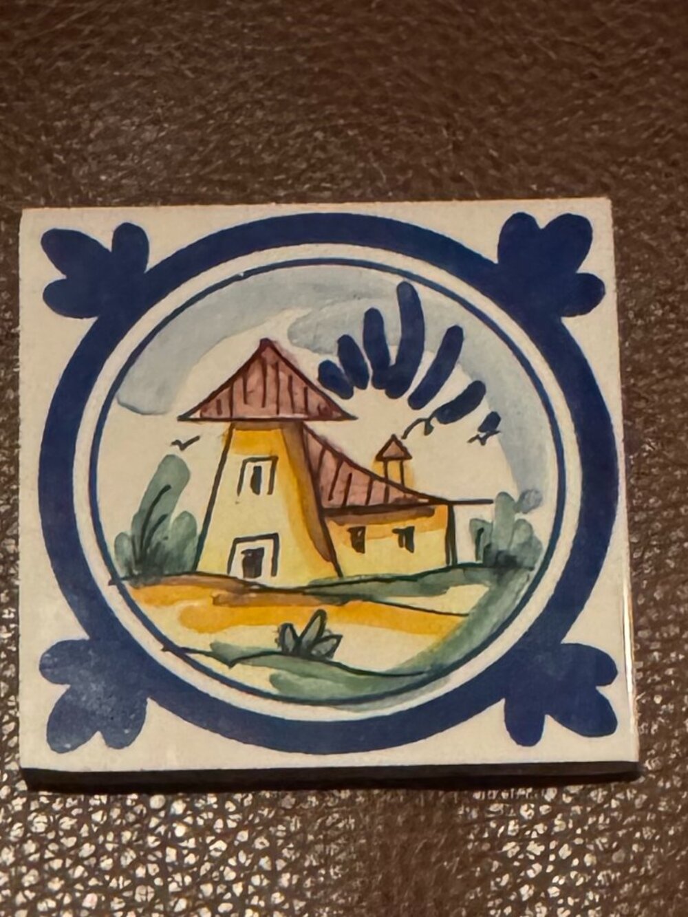 Vintage Hand-Painted Spanish Ceramic Tiles 3x3", Matching Set of 3, Made in Spai